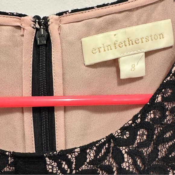 Erin Fetherston Black Lace Pink Fit Flare Mini Cocktail Dress 8 sleeveless party - Picture 8 of 10